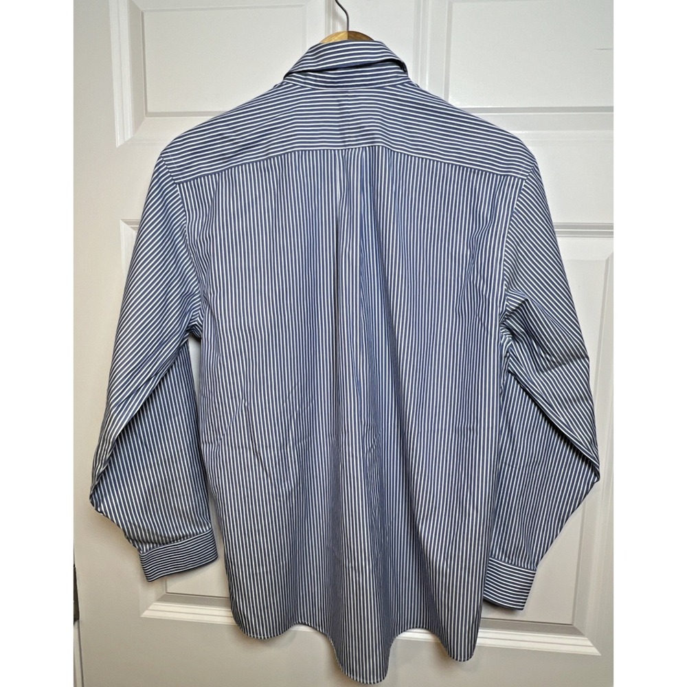 L.L. Bean Mens Wrinkle Resistant Blue & White Striped Button Shirt SZ 15.5-32‎ - Picture 3 of 13